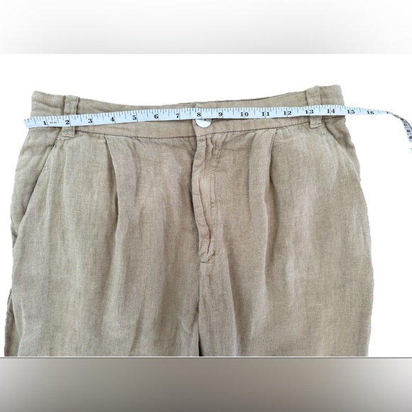 Zara Wide Leg Linen Trouser Women’s Medium Khaki Beige Pleated Pockets Button - Picture 6 of 6